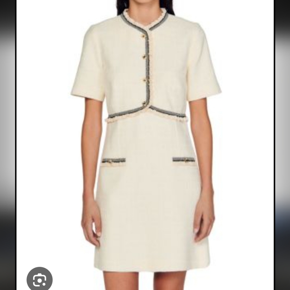 Sioni Cream Short Sleeve Two-Piece Top with Black Trim